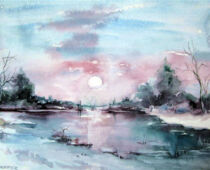 Aquarell | 30 x 40 cm | Preis: 100 € | #951 Abendstimmung an der Elbe (Aquarell)