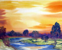 Aquarell | 36 x 48 cm | Preis: 125 € | #1 Abendstimmung an der Elbe (Aquarell)