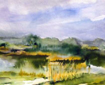 Aquarell | 30 x 60 cm | Preis: 75 € | #36 Torgau - Am Großen Teich im Sommer (Aquarell)