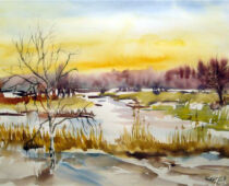 Aquarell | 36 x 48 cm | Preis: 125 € | #38 Torgau - Am Großen Teich im Winter (Aquarell)