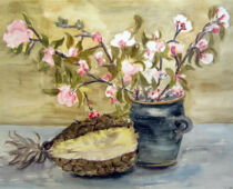 Aquarell | 36 x 48 cm | Preis: 125 € | #67 Apfelblüte und Krug (Aquarell)