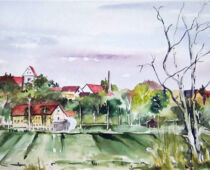 Aquarell | 30 x 60 cm | 125 | #1029 Belgern - Blick zur Stadt (Aquarell)