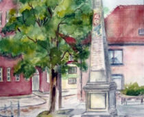 Aquarell | 30 x 40 cm | Preis: 85 € | #90 Belgern - Postsäule (Aquarell)
