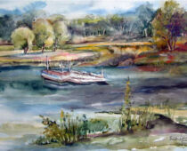 Aquarell | 36 x 48 cm | Preis: 85 € | #85 Belgern - Hafen an der Elbe (Aquarell)