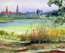 Aquarell | 30 x 60 cm | Preis: 75 € | #104 Blick nach Torgau vom Großen Teich (Aquarell)