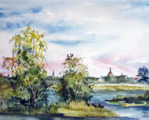 Aquarell | 36 x 48 cm | Preis: 150 € | #100 Blick nach Mühlberg (Aquarell)