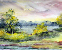 Aquarell | 30 x 40 cm | Preis: 85 € | #101 Blick nach Mühlberg - Kieswerk (Aquarell)