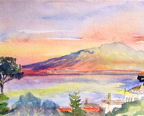Aquarell | 40 x 80 cm | Preis: 120 € | #109 Capri - Blick zum Vesuv (Aquarell)