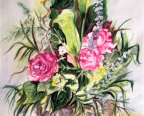 Aquarell | 36 x 48 cm | Preis: 100 € | #115 Calla und Rosen in Vase (Aquarell)