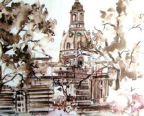Aquarell Sepia | 30 x 40 cm | Preis: 100 € | #690 Dresden - Frauenkirche (Aquarell Sepia)