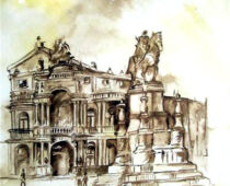 Aquarell Sepia | 30 x 40 cm | Preis: 95 € | #136 Dresden - Hofkirche (nachempfunden) (Aquarell Sepia)