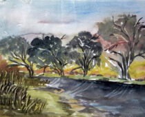 Aquarell | 30 x 40 cm | Preis: 75 € | #830 Elblandschaft (Aquarell)