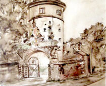 Aquarell Sepia | 30 x 40 cm | unverkäuflich | #694 Elbtor Torgau (Aquarell Sepia)