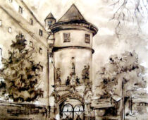 Aquarell Sepia | 30 x 40 cm | unverkäuflich | #704 Elbtor Torgau (Aquarell Sepia)