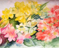 Aquarell | 30 x 80 cm | Preis: 85 € | #153 Farbige Blüten (Aquarell)