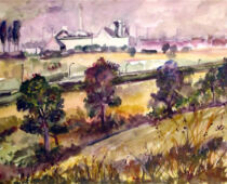 Aquarell | 36 x 48 cm | Preis: 80 € | #155 Torgau - Flachglaskombinat (Aquarell)