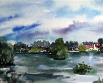 Aquarell | 30 x 60 cm | unverkäuflich | #159 Torgau - Flut 2002 - Blick nach Repitz (Aquarell)