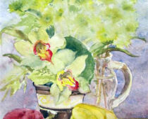 Aquarell | 30 x 40 cm | Preis: 75 € | #183 Gelbe Blüten mit Früchten (Aquarell)