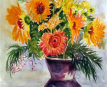 Aquarell | 36 x 48 cm | Preis: 125 € | #195 Gerbera in Vase (Aquarell)