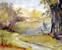 Aquarell | 36 x 48 cm | Preis: 150 € | #880 Torgau - Herbstlandschaft am Großen Teich (Aquarell)
