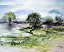 Aquarell | 30 x 40 cm | Preis: 100 € | #914 Hochwassser an der Elbe 2013 (Aquarell)