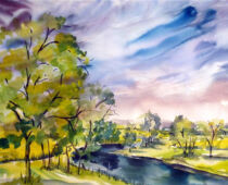 Aquarell | 36 x 48 cm | Preis: 100 € | #341 Muldenlandschaft (Aquarell)