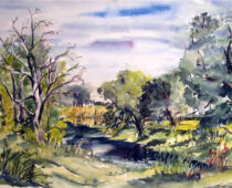 Aquarell | 36 x 48 cm | Preis: 100 € | #342 Muldenlandschaft (Aquarell)