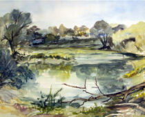 Aquarell | 36 x 48 cm | Preis: 100 € | #345 Muldentallandschaft bei Mörtitz (Aquarell)