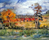 Aquarell | 36 x 48 cm | Preis: 125 € | #699 Düben - Rotes Ufer (Aquarell)