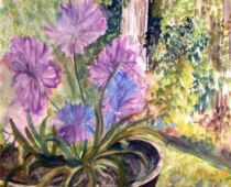 Aquarell | 36 x 48 cm | Preis: 80 € | #411 Schale mit Lila Blüten (Aquarell)