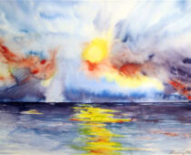 Aquarell | 36 x 48 cm | Preis: 125 € | #433 Sonnenaufgang in Fuerto Ventura (Aquarell)