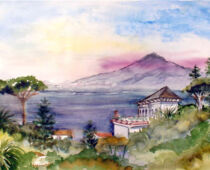 Aquarell | 36 x 48 cm | Preis: 150 € | #446 Capri - Blick auf den Vesuv (Aquarell)