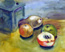 Aquarell | 36 x 48 cm | Preis: 100 € | #453 Stillleben mit Kaffeemühle und Äpfeln (Aquarell)