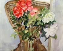 Aquarell | 36 x 48 cm | Preis: 125 € | #466 Stuhl und Rosen (Aquarell)
