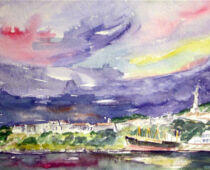 Aquarell | 36 x 48 cm | Preis: 125 € | #467 Sturm über Landschaft (Aquarell)