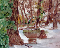 Aquarell | 30 x 40 cm | Preis: 85 € | #920 Kirche Belgern - Taufstein (Aquarell)