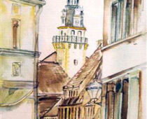 Aquarell | 30 x 60 cm | Preis: 85 € | #474 Torgau - Blick in die Schlossstraße (Aquarell)