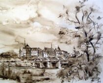 Aquarell | 40 x 50 cm | unverkäuflich | #703 Torgau mit alter Elbbrücke (Aquarell)
