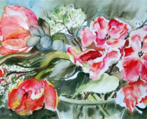 Aquarell auf Leinwand | 30 x 60 cm | Preis: 85 € | #772 Tulpen (Aquarell auf Leinwand)