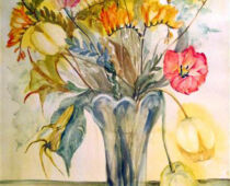 Aquarell | 36 x 48 cm | Preis: 125 € | #507 Tulpen in Glasvase (Aquarell)