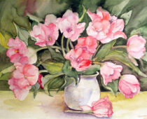 Aquarell | 36 x 48 cm | Preis: 125 € | #513 Tulpen mit Vase (Aquarell)