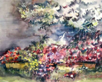 Aquarell | 36 x 48 cm | Preis: 80 € | #516 Tulpen unter dem Apfelbaum (Aquarell)