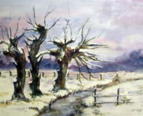 Aquarell | 36 x 48 cm | Preis: 125 € | #528 Weiden im Winter (Aquarell)