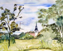 Aquarell | 30 x 40 cm | Preis: 85 € | #542 Weßnig - Kirche (Aquarell)