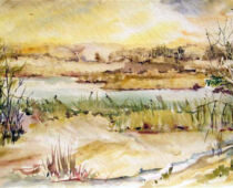 Aquarell | 40 x 80 cm | Preis: 85 € | #551 Winter am Großen Teich (Aquarell)
