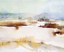 Aquarell | 30 x 60 cm | Preis: 75 € | #546 Torgau - Winter am Großen Teich (Aquarell)