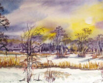 Aquarell | 40 x 80 cm | Preis: 85 € | #547 Winter am Großen Teich (Aquarell)