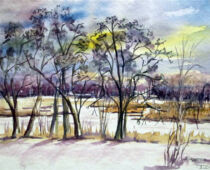 Aquarell | 36 x 48 cm | Preis: 125 € | #548 Winter am Großen Teich (Aquarell)