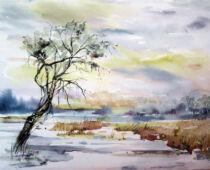 Aquarell | 30 x 40 cm | Preis: 85 € | #922 Torgau - Winter am Großen Teich (Aquarell)