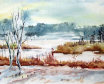Aquarell | 36 x 48 cm | Preis: 125 € | #707 Torgau - Winter am Großen Teich (Aquarell)